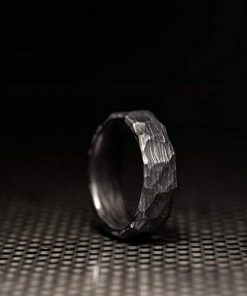 B08TL34F9F Hammered Carbon Fiber Band Handmade Wedding Band Mens Women Lightweight Comfort Fit Black Band 8mm Custom Laser Engraving