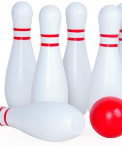 B08T157TMD Bowling Set Stripe Pattern Skittles Bowling Set Toys for Kids Boys Girls with 6 Pins 1 Ball Outdoor Toy for Kids (Color : White and red, Size : One Size)
