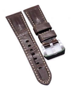 B08W551Q6H 26mm Waxed Hickory Brown Alligator Leather Watch Strap For Panerai