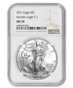 B08VF8RTJJ 2021 1 oz American Silver Eagle Coin MS70 (Heraldic Eagle T-1) by CoinFolio $1 MS-70 NGC