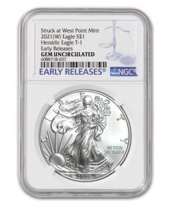 B08VF8BJG7 2021 (W) 1 oz American Silver Eagle Coin Gem Uncirculated (Heraldic Eagle T-1 - Early Releases - Struck at West Point Mint) by CoinFolio $1 GEMUNC NGC