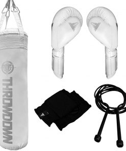 B08WH3M6J1 Throwdown Fitness, Training, and Heavy Bag Boxing Kit Bundle with Boxing Gloves, Quick Wrap Handwraps, and 9' Jump Rope and 4ft 80lb Heavy Bag (UNFILLED)