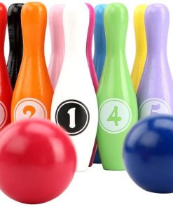 B08T16S2LJ Bowling Set Colourful Wooden Bowling Set Skittles Toys for Kids Toddlers Early Development with 10 Numbers Pins 2 Balls for Kids (Color : Multi-Colored, Size : One Size)