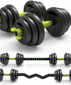 B08RNML82V 4-in-1 Adjustable Dumbbell Barbell Set 66 lbs Weight Set for Adult Gym Home Fitness Weight Set Workout Equipment with AB Wheel bar
