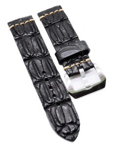 B08W54NW9K 24mm Vantage Style Black Alligator Leather Horned Back Watch Strap