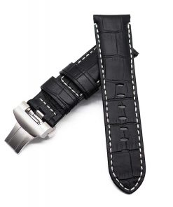 B08W58HMGM 24mm Black Alligator Embossed Calf Leather White Stitching Watch Strap For Panerai