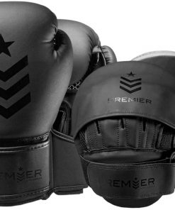 B08W757FV7 Revgear Premier Boxing Gloves (Black 16 OZ) and Focus Mitts Bundle | Use in The Gym or at Home | Ideal to Start Building Your Martial Arts Skills