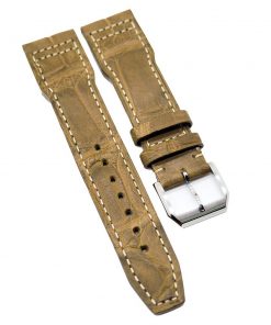 B08W54VLLL 21mm Pilot Style Trombone Yellow Alligator Leather Watch Strap For IWC, Semi Square Tail
