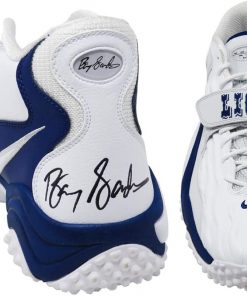 B08VH1NLMC Barry Sanders Signed Nike Air Zoom Turf Jet '97 White & Blue Lions Shoe (Right Foot)