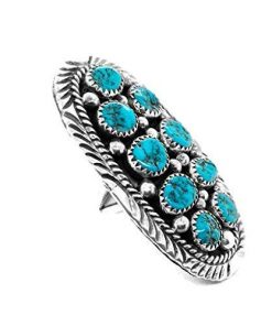 B08W2X5169 Genuine Kingman Turquoise Statement Ring, Sterling Silver, Authentic Navajo Native American USA Handmade, Artist Signed, Nickel Free, Southwest Jewelry