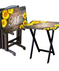 B08W2R6NMX Monogram Sunflower Custom TV Tray Table Add Photo Hold 44 lbs No Assembly Gift Present