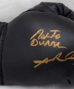 B08WPZ3MTS Authentic Autographed Boxing Greats Black Everlast Boxing Glove With 3 Total Signatures Including Sugar Ray Leonard, Thomas Hitman Hearns & Roberto Duran RH In Gold Beckett BAS Stock #177565