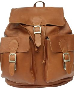B003VKSC6K Piel Leather Large Buckle-Flap Backpack, Saddle, One Size