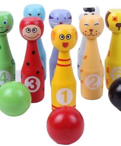 B08T1TQM7W Bowling Set Wooden Animals Bowling Set Colourful Skittles Toys for Kids Boys Girls Early Development with 10 Numbers Pins 3 Balls for Kids (Color : Multi-Colored, Size : One Size)