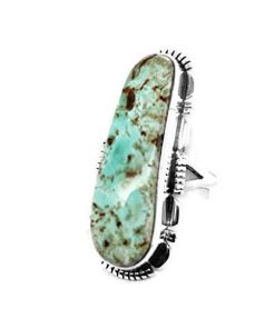 B08WG2HSBS Genuine Dry Creek Turquoise Ring, Size 8.5, Sterling Silver, Authentic Navajo Native American USA Handmade, Artisan Signed, Nickel Free