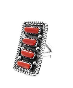 B08WGL1DV1 Genuine Red Coral Statement Ring, Sterling Silver, Authentic Navajo Native American USA Handmade, Artist Signed, Nickel Free, Southwest Jewelry