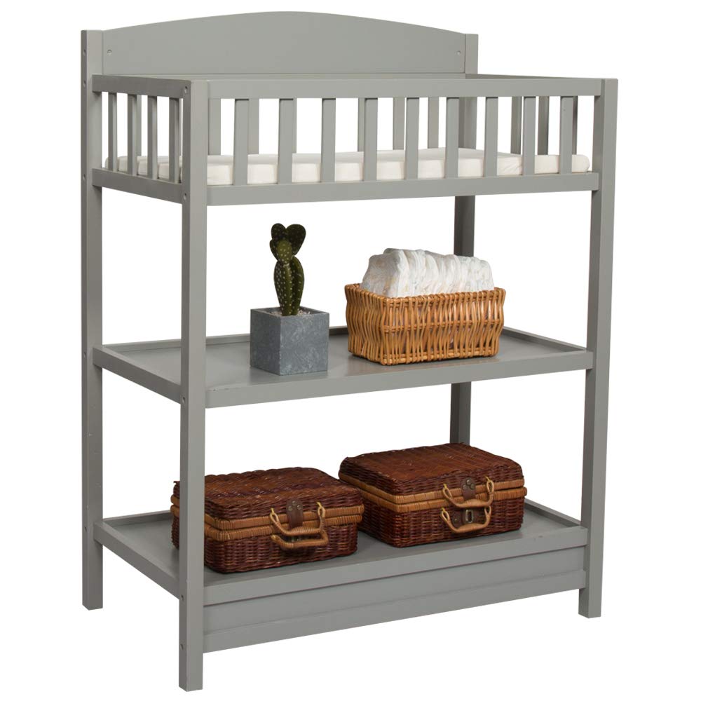Grey Include Changing Pad Baby Wooden Changing Table with Storage Shelves