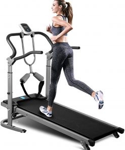 B08TQGMH7T Maoan Treadmills for Home 330 lbs Weight Capacity, Folding Manual Treadmill, Shock-Absorbing, Multifunctional Mechanical Treadmill with LED Display, Long and Widened Version