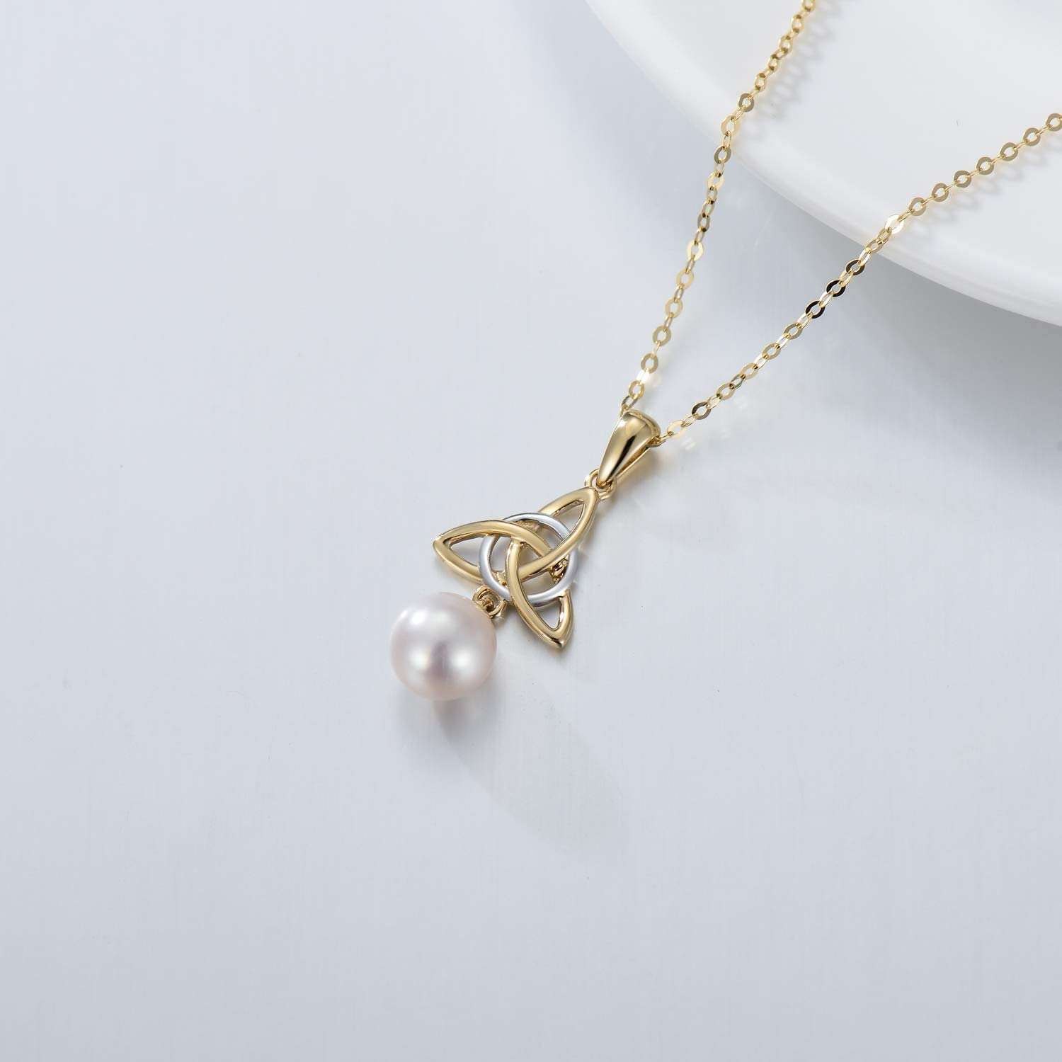 B08NDMQ7GF SISGEM 14K Solid Yellow Gold Good Luck Irish Celtic Knot  Necklace with Pearl,Trinity Knot Pendant Charm Necklace Christmas Birthday  Gift 