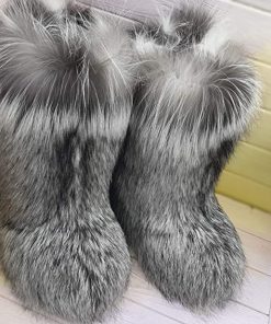 B08WC8JM2X Gray/White Arctic Fox Fur Boots for Women, Winter Snow Boots, Mukluks, LITVIN