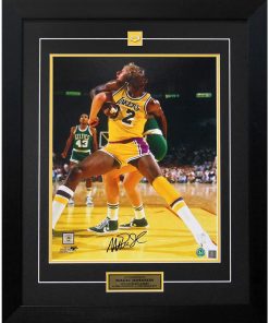 B08WX7QTCM Authentic Autographed Magic Johnson Los Angeles Lakers Battle vs Larry Bird 26x32 Frame