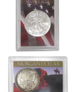 B08W8NM8FC 1921 Morgan and 2021 Silver Eagle - 100 Year Silver Dollar Set in Deluxe Holders Circulated, Uncirculated