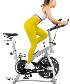 B08TQKBKX8 Merax Indoor Cycling Bike, Stationary Professional Belt Drive Indoor Exercise Bike with LCD Monitor, Chromed Flywheel and Bottle Holder for Home Cardio Workout Bike Training