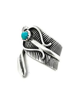 B08VW7Q8HB Genuine Sleeping Beauty Turquoise Wrap Ring, Sterling Silver, Authentic Navajo Native American USA Handmade, Artist Signed, Nickel Free, Southwest Jewelry