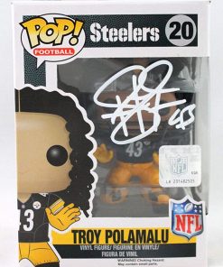 B08W2477NF Troy Polamalu Autographed Pittsburgh Steelers Funko Pop Figurine #20- Beckett W White