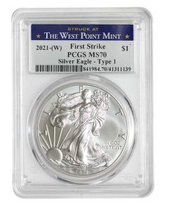 B08VY6H996 2021 (W) 1 oz American Silver Eagle Coin MS70 (Heraldic Eagle T-1 - First Strike - Struck at The West Point Mint) by CoinFolio $1 MS-70 PCGS