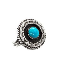 B08VVV1QVH Genuine Sleeping Beauty Turquoise Ring, Sterling Silver, Authentic Navajo Native American USA Handmade, Artist Signed, Nickel Free, Southwest Jewelry