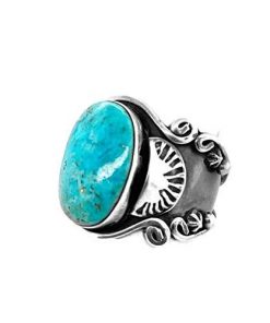 B08VGZXXQC Genuine Sleeping Beauty Turquoise Ring, Size 10.5, Sterling Silver, Authentic Navajo Native American USA Handmade, Artist Signed, Nickel Free, Southwest Jewelry