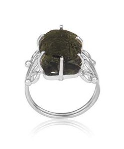 B08WRZ114T Sterling Silver Ring, Genuine Raw Moldavite Gemstone Ring, Raw Stone Ring, Stacking Ring, Moldavite Ring, Engagement Ring, Spiritual Ring