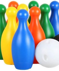 B08T1NZXPK Bowling Set Bowling Set for Kids Skittles Game Outdoor Garden Toy with 10 Pins 2 Balls for Kids (Color : Multi-Colored, Size : One Size)