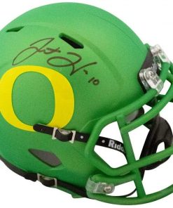 B08SFW2P4X Justin Herbert Autographed Oregon Ducks Apple Green Speed Mini Football Helmet - BAS COA