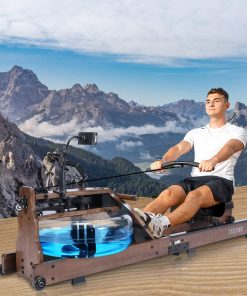 B08TX1YBFW TRUNK Foldable Water Rowing Machine for Home Use, Classic Solid Wood Water Rower with LCD Monitor Whole Body Exercise Cardio Training Gym Training Indoor Fitness Exercise Sports Equipment
