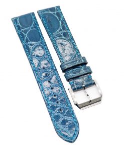 B08SPY8MQJ 20mm Waxed Ocean Blue Alligator Leather Watch Strap