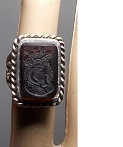 B08WDQ4BRM 1 1910 AMBER Glass Intaglio Cameo RING Molded w/Queen's Collar, Wild Curly Hair Hair Comb, 925 Twisted Thick Barse Unisex Ring