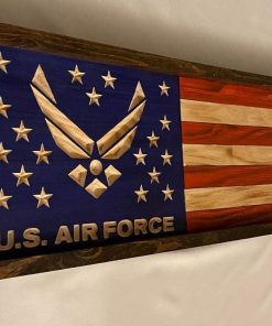B08SKQ7TG2 BARNWOOD FLAGS 29 X 10, Patriotic US Air Force wooden Flag, Made in the USA from select Pine wood, carved union, Indoor/Outdoor.FREE SHIPPING!!!