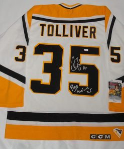 B08VWD5RQ6 JAY CAUFIELD SIGNED BRAD TOLLIVER PENGUINS JERSEY SUDDEN DEATH JSA COA