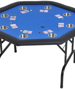 B08SQDPG8B Ramco 48 inches 8 Player Octagon Poker Table Desk with Cup Holder Blue Durable Sturdy Heavy Duty 66 Pound Capacity Versatile Foldable Contemporary Portable for Home Indoor Outdoor Holiday Activity