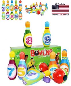 B08WL495GR Bowling Pins Ball Toys Small Soft Foam Bowling Ball Set of 12PCS with 10 Mini Pins and 2 Balls Fun Indoor Outdoor Family Games Educational Toy Birthday Gift for Kids Baby Toddlers Boys Girls Children