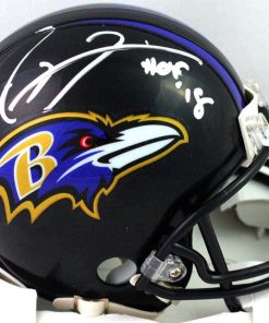 B08WHL6LH2 Ray Lewis Autographed Ravens Mini Helmet w/HOF- Beckett Witness White