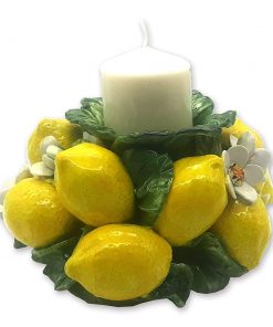 B08TZX1HGL Italian Ceramic Candle Holder centerpiece for dining room table with Lemons - Hand Made Candle Holder table decorations - Made in ITALY - Italian Pottery decorative centerpiece for kitchen with Lemon