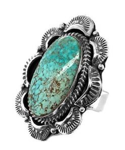 B08WD1P6DG Genuine King's Manassa Turquoise Ring, Size 7, Sterling Silver, Authentic Navajo Native American USA Handmade, Nickel Free, Southwest Jewelry