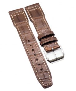 B08W568TS1 21mm Pilot Style Cinnamon Brown Alligator Leather Watch Strap For IWC, Semi Square Tail