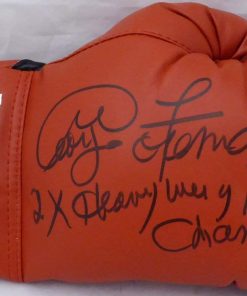 B08WPV1QJX Authentic Autographed George Foreman Red Everlast Boxing Glove RH In Black 2X Heavyweight Champ Beckett BAS