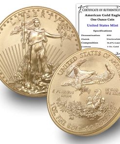 B08SVD27BV 2021 1 oz Gold American Eagle Brilliant Uncirculated with Certificate of Authenticity by CoinFolio $50 Mint State