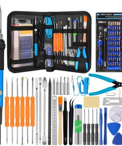 B08V8Y4FYQ GOFEI 98PCS Soldering Iron Kit, 60W Adjustable Temperature Electric Soldering Iron Soldering Tool Tin Wire Tweezers for Home Repair Iron Welding