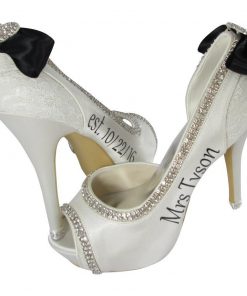B08TV1NC9M Heart Bridal Heel Shoes, 4.5 Inch, 3.5 or 2, Wedding Name, Black Ivory White